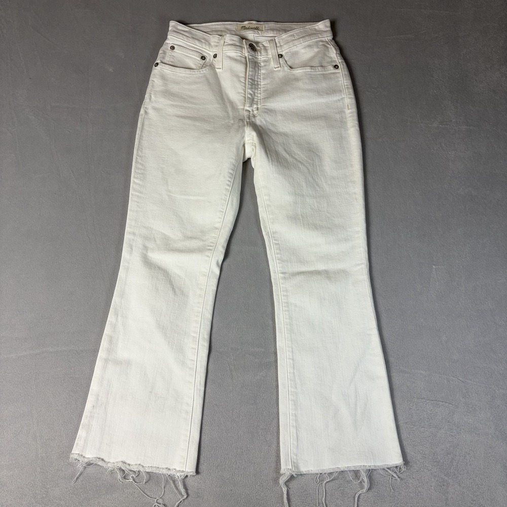 MADEWELL‎ Cali Demi Boot Women's Jean Size 26S Cropped White  Stretch Raw Hem